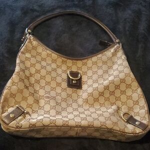 Authentic Gucci Tan and Brown Monogram Shoulder Bag